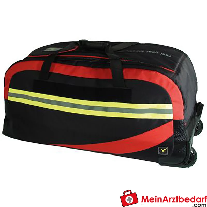 TEE-UU Trolleybag Bekleidungstasche 80 L Feuerwehr Tasche 600D Polyester Schwarz/Rot mit Rollen