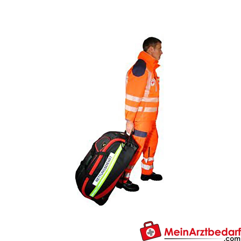 TEE-UU Trolleybag Bekleidungstasche 80 L Feuerwehr Tasche 600D Polyester Schwarz/Rot mit Rollen