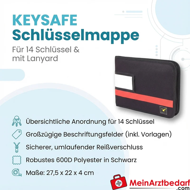 TEE-UU Keysafe Schlüsselmappe für 14 Schlüssel, 600D Polyester, Schwarz, 27,5 x 22 x 4 cm