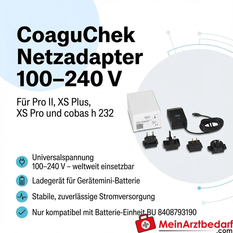 CoaguChek Netzadapter 100–240 V für Pro II, XS Plus, XS Pro und cobas h 232