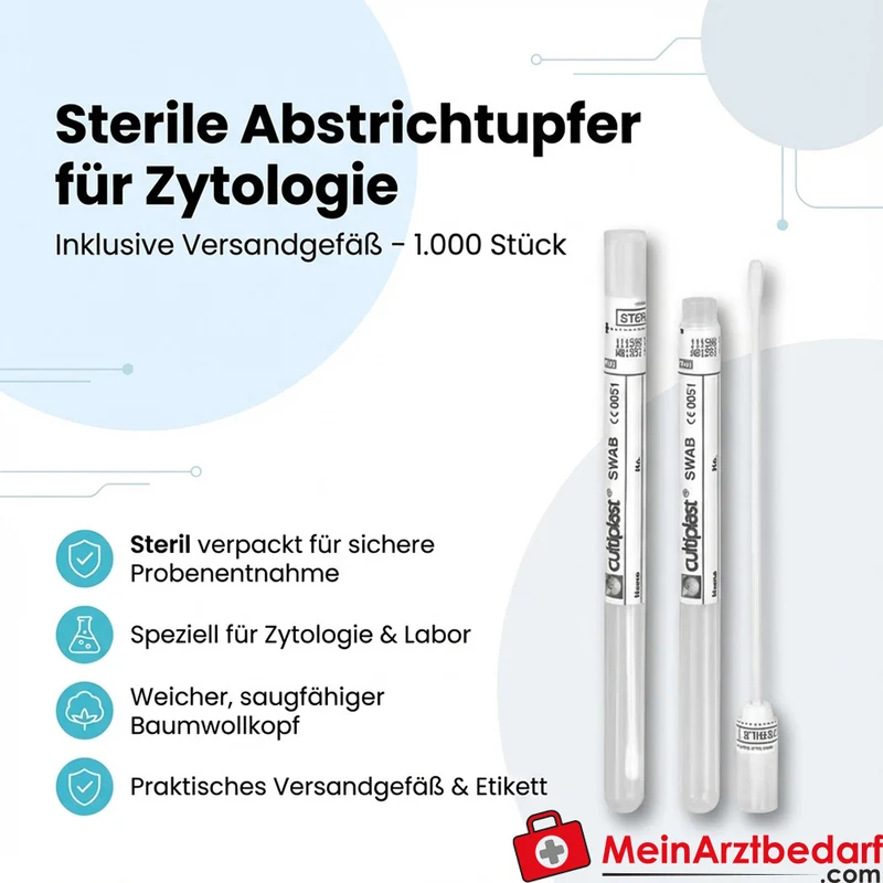 Sterile Abstrichtupfer für Zytologie Baumwollkopf Versandgefäß 1000 St.