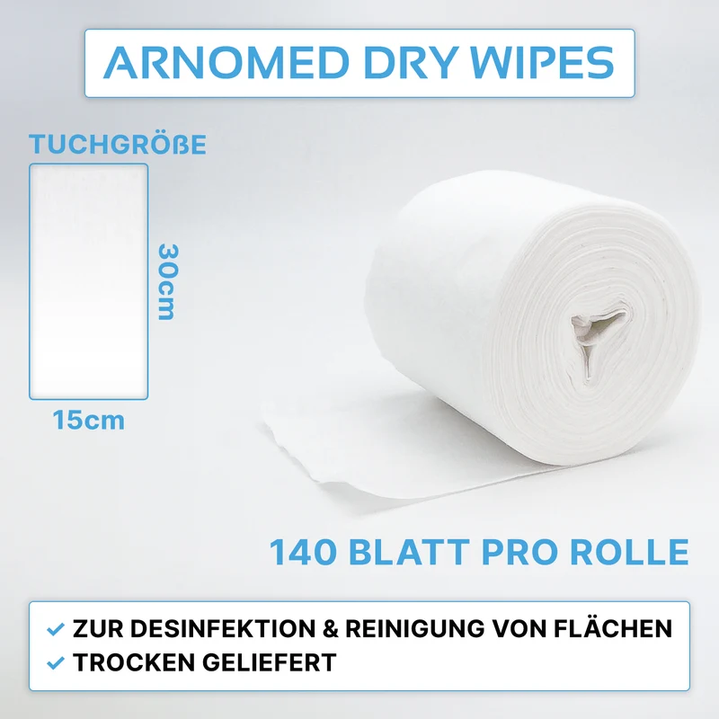 ARNOMED DRY WIPES Trockene Vliestuchrollen/Vliestücher zur Tränkung mit Desinfektionsmittel