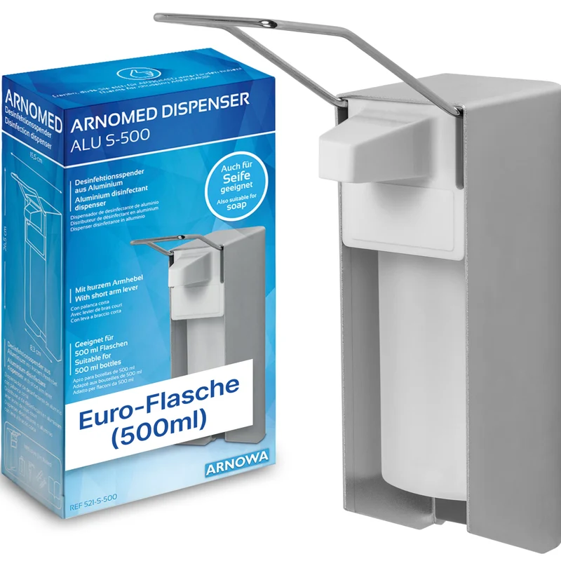 ARNOMED DISPENSER Manueller Seifen- und Desinfektionsmittelspender aus Aluminium