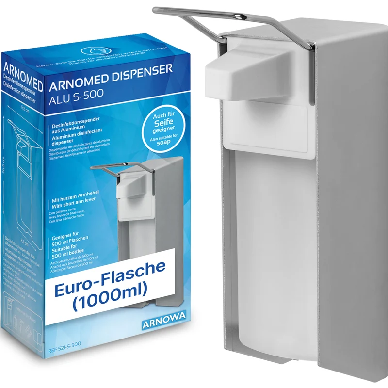 ARNOMED DISPENSER Manueller Seifen- und Desinfektionsmittelspender aus Aluminium