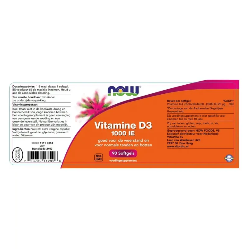 NOW Vitamine D3 25 mcg