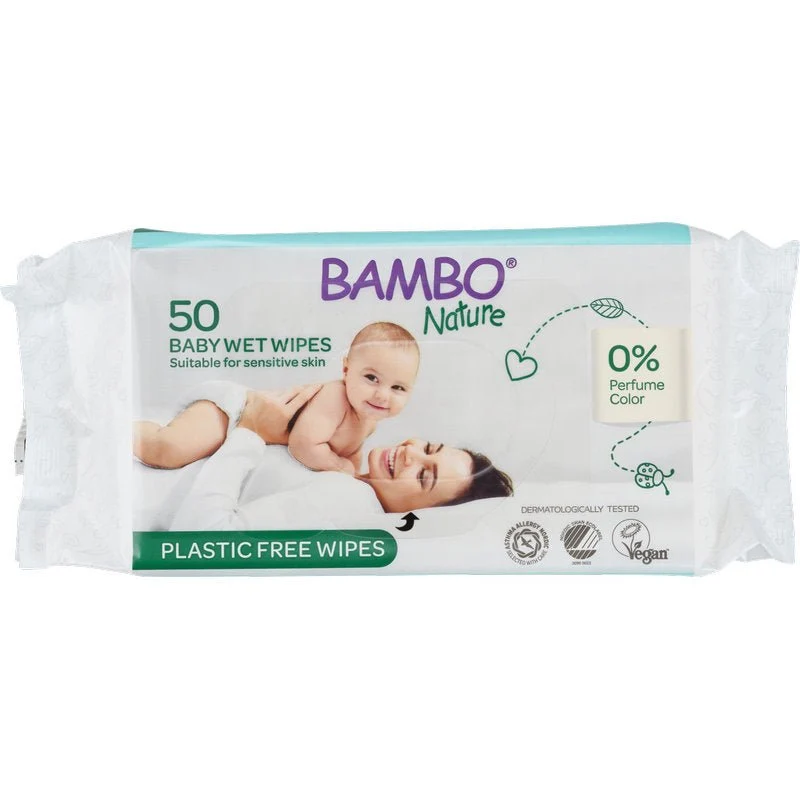 Bambo Nature, Feuchpflegetücher, 100% Viskose | Packung (50 Stück)