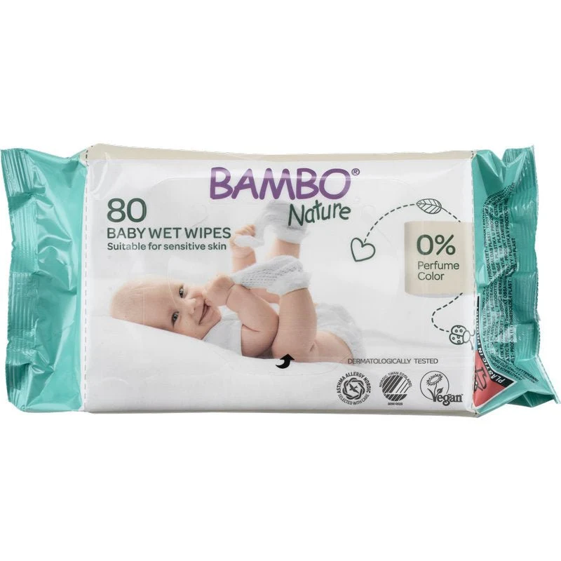 Bambo Nature, Feuchtpflegetücher m. Klebeverschluss, 15x20cm | Packung (80 Stück)