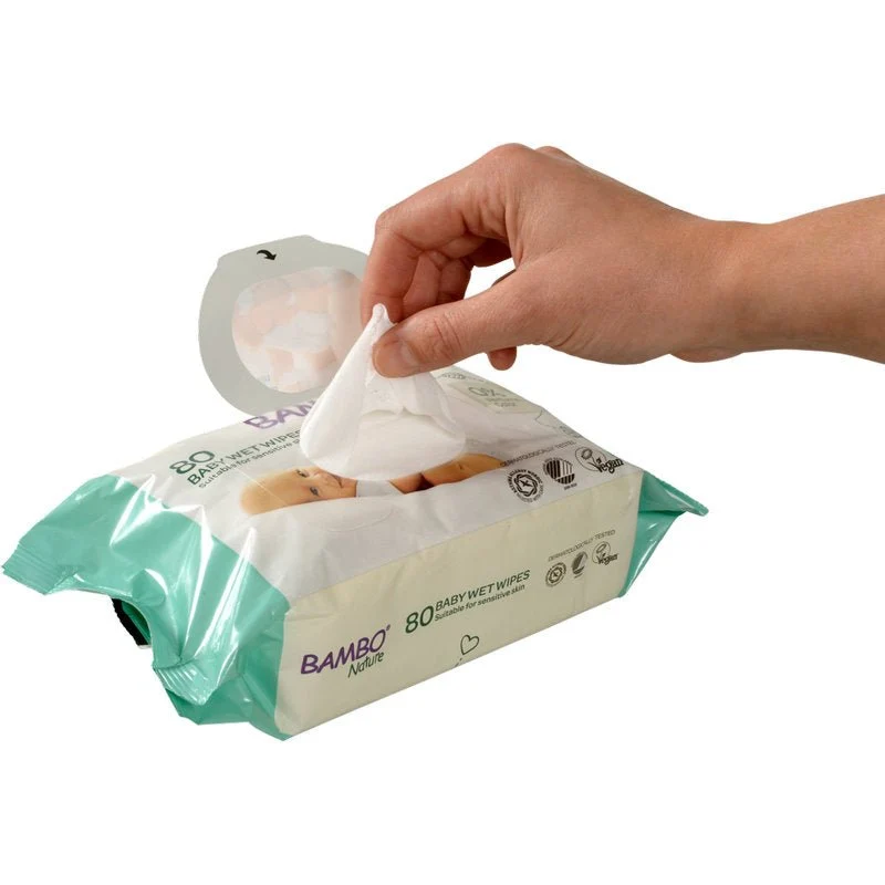 Bambo Nature, Feuchtpflegetücher m. Klebeverschluss, 15x20cm | Packung (80 Stück)