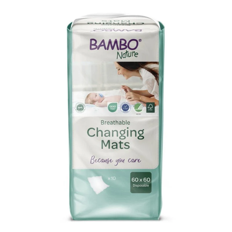 Bambo Nature Wickelunterlage, 60x60 cm, mit Superabsorber | Packung (10 Stück)