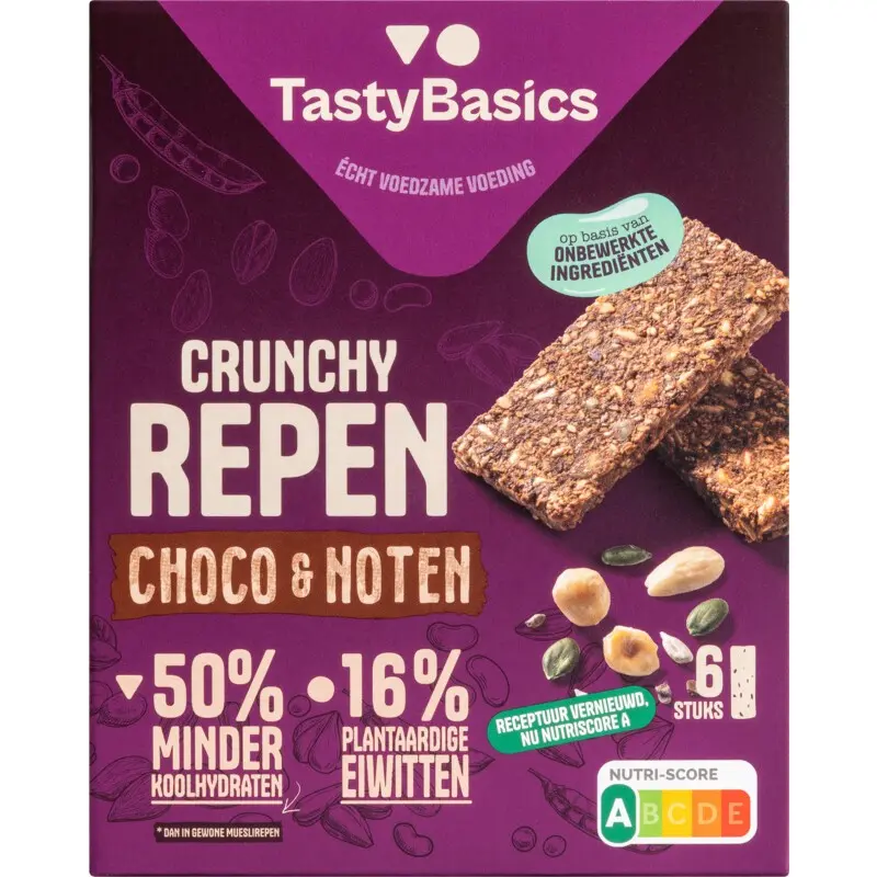 Tastybasics Crunchy less carb repen choco & noten 138 gram