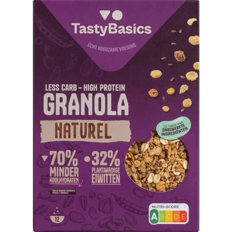 Tastybasics Less carb-high protein granola naturel 350 gram