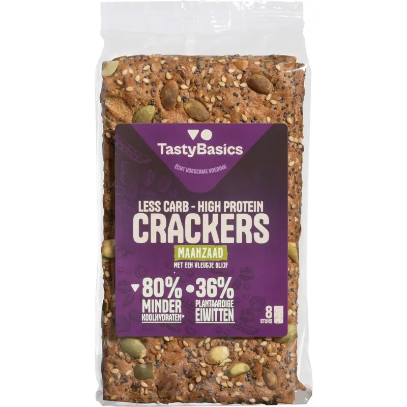 Tastybasics Less carb-high protein crackers maanzaad 200 gram
