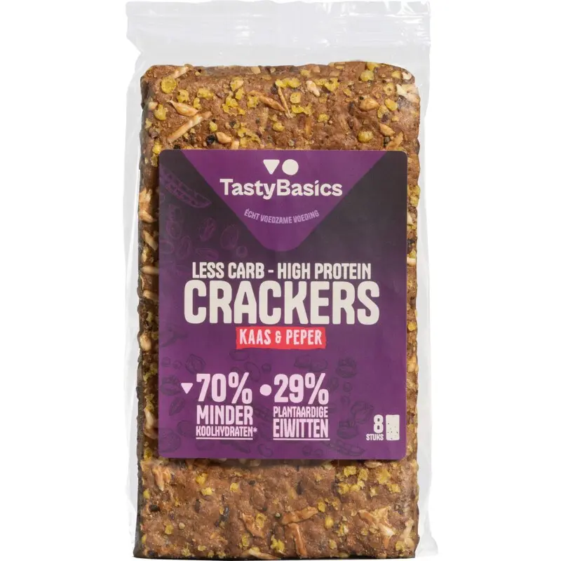 Tastybasics Less carb-high protein crackers kaas peper 200 gram