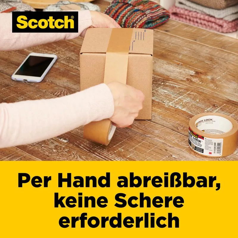 Scotch® Box Lock™ Papier-Verpackungsband, 48 mm x 22,8 m, 1 Rolle/Packung | Packung (1 Rolle)