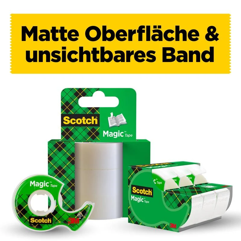 Scotch® Magic™ Unsichtbares Klebeband, 3 Rollen, 19 mm x 25 m + 1 Handabroller GRATIS | Packung (1 Stück)