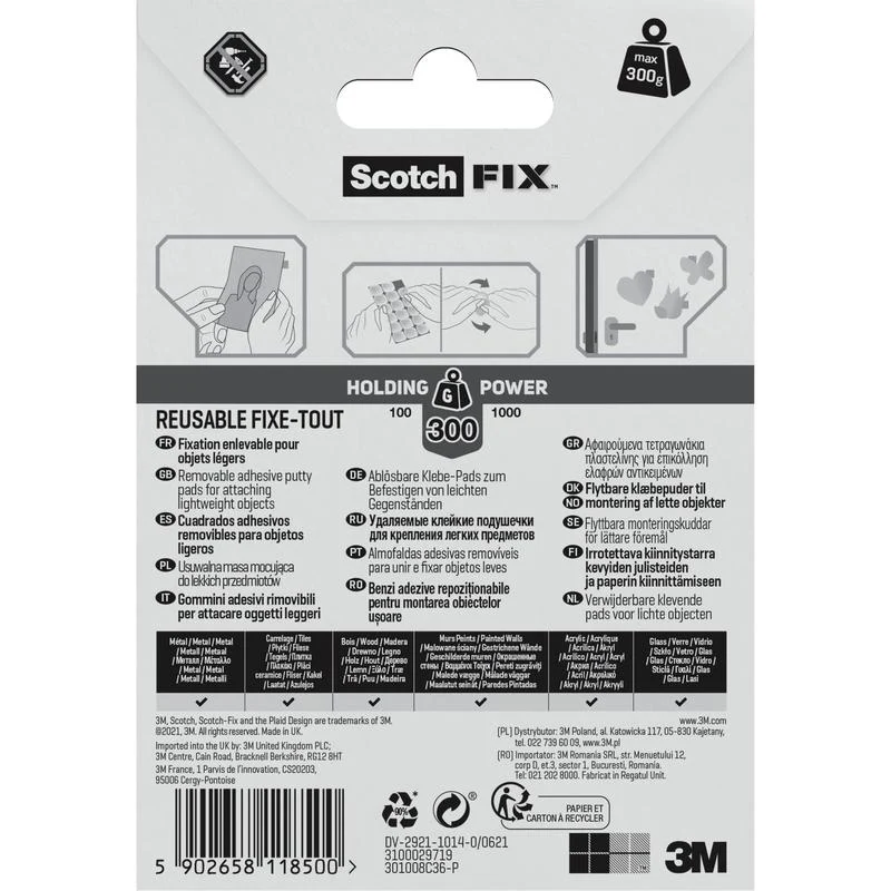 Scotch-FIX™ Ablösbare Klebepads 301008C36-P, 11 mm x 15 mm, 36 Stück/Packung | Packung (1 Stück)