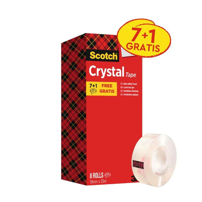 Scotch® Crystal Klebeband, transparent, Vorteilspack, 8 Rollen, 19 mm x 33 m | Packung (1 Stück)