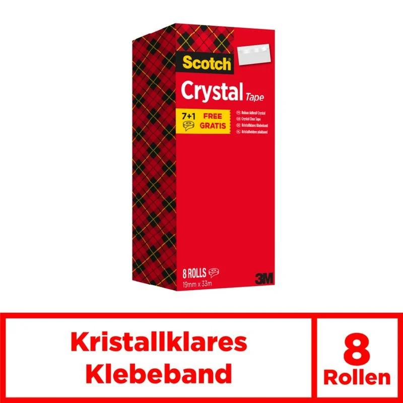 Scotch® Crystal Klebeband, transparent, Vorteilspack, 8 Rollen, 19 mm x 33 m | Packung (1 Stück)
