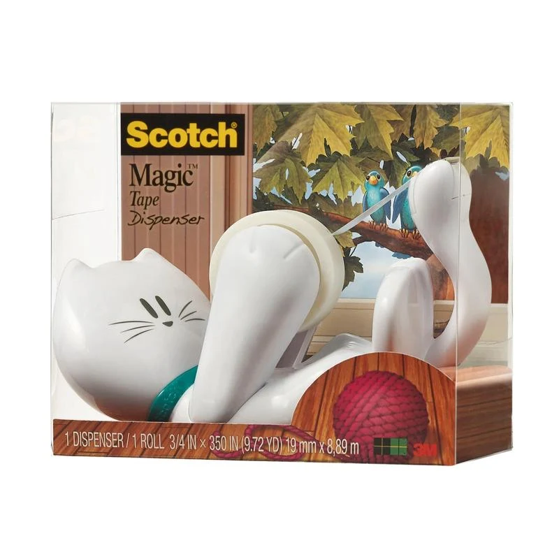 Scotch™ Tischabroller im Katzen Design C39 + Scotch® Magic™ unsichtbares Klebeband, 19 mm x 8,89 m, 1 Rolle/Packung | Packung (1 Stück)