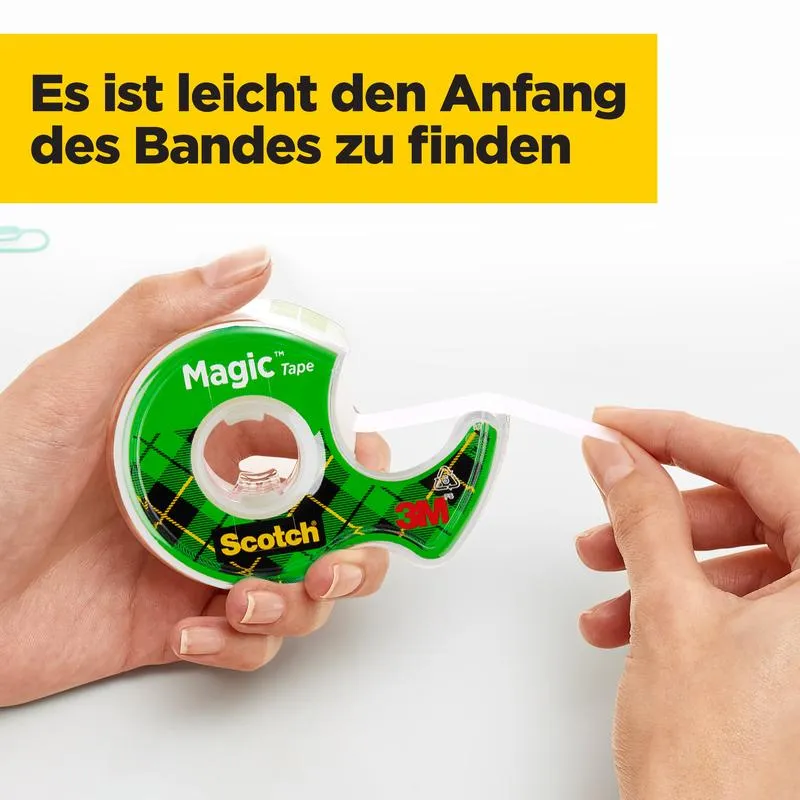 Scotch® Magic™ Unsichtbares Klebeband, 19 mm x 25 mm, 1 Rolle auf Handabroller/Packung + 5 m GRATIS