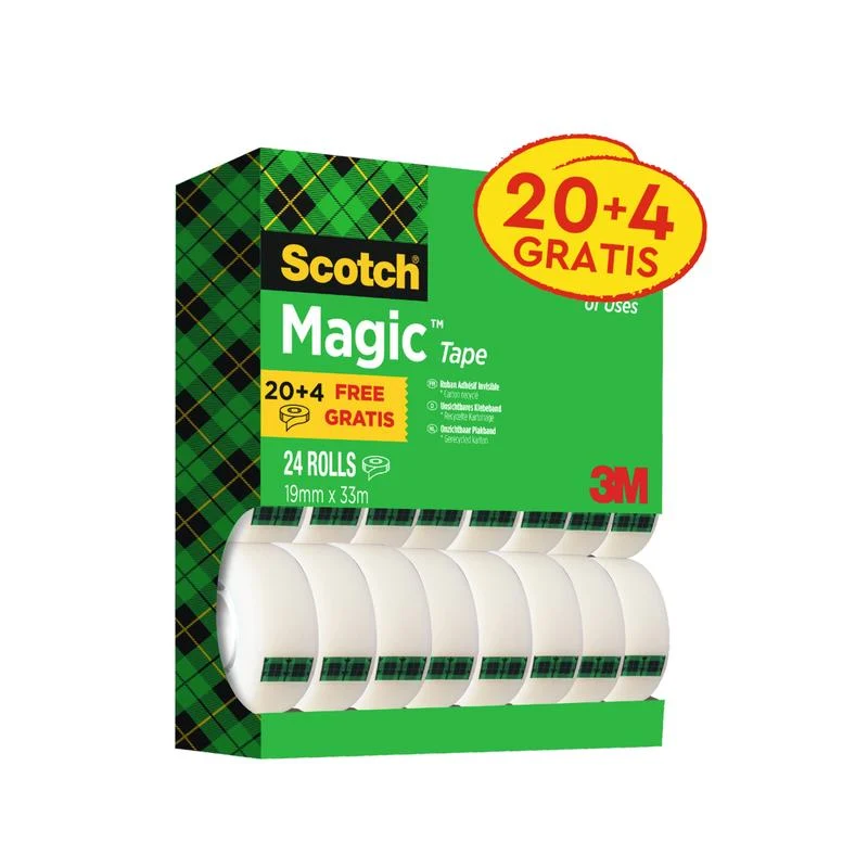 Scotch® Magic™ Unsichtbares Klebeband, Vorteilspack, 19 mm x 33 m | Packung (24 Rollen)