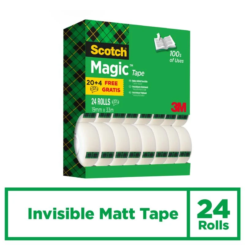 Scotch® Magic™ Unsichtbares Klebeband, Vorteilspack, 19 mm x 33 m | Packung (24 Rollen)