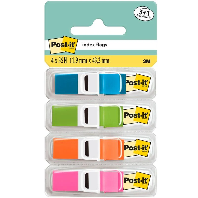 Post-it® Index Haftstreifen, Mini, Transluzente Farben, 11.9 mm x 43.2 mm, Promotion, 35 Haftstreifen/Spender, 3 Spender + 1 Gratis/Packung | 1 Stück