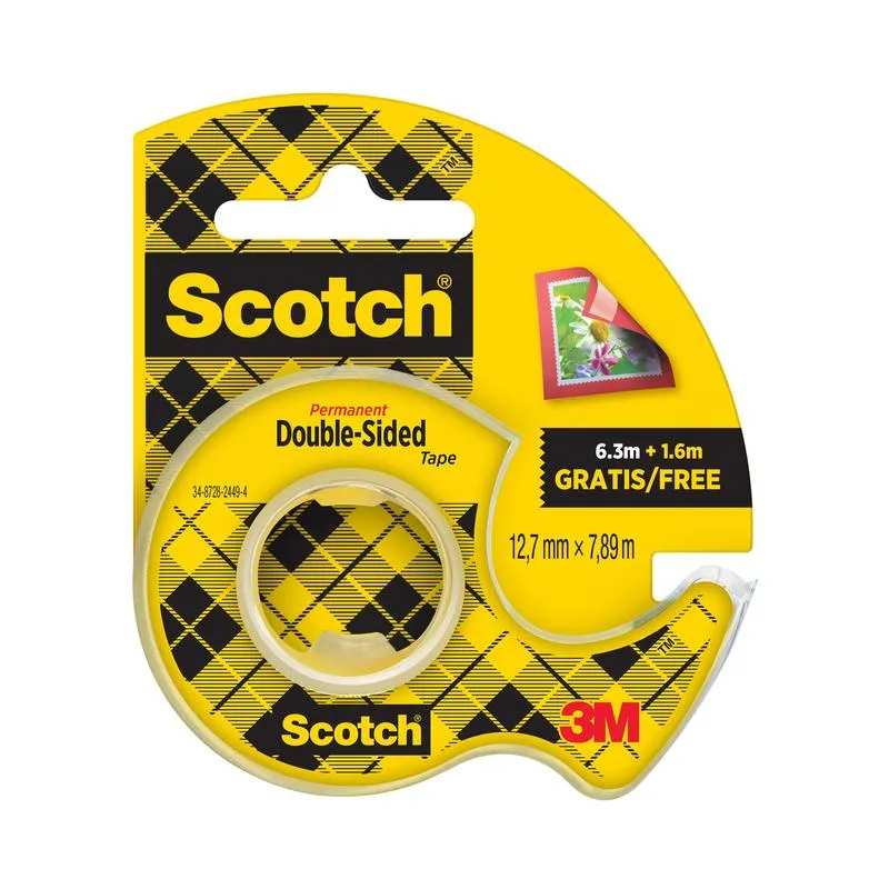 Scotch® doppelseitiges Klebeband, 12,7 mm x 7,89 m, 25 % extra KOSTENLOS mit Handabroller | 1 Rolle