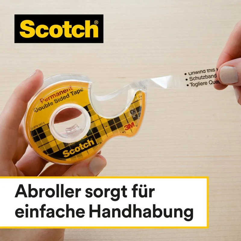 Scotch® doppelseitiges Klebeband, 12,7 mm x 7,89 m, 25 % extra KOSTENLOS mit Handabroller | 1 Rolle