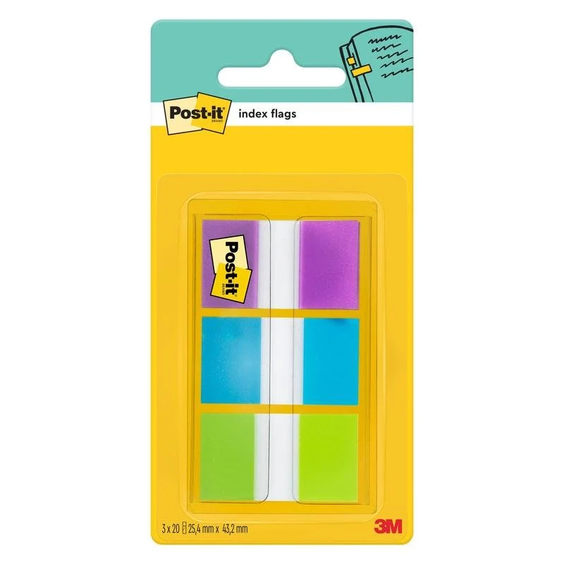 Post-it® Index Haftstreifen, Standard, Verschiedene Farben, 25.4 mm x 43.2 mm, 60 Haftstreifen/Spender, 1 Spender/Packung | Packung (1 Stück)