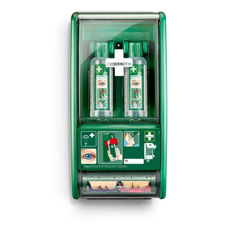 Cederroth augenspülstation, inkl. 2 x 500 ml flaschen à 725200 mit salvequick pflasterspender ref 490700 | Packung (1 Stück)