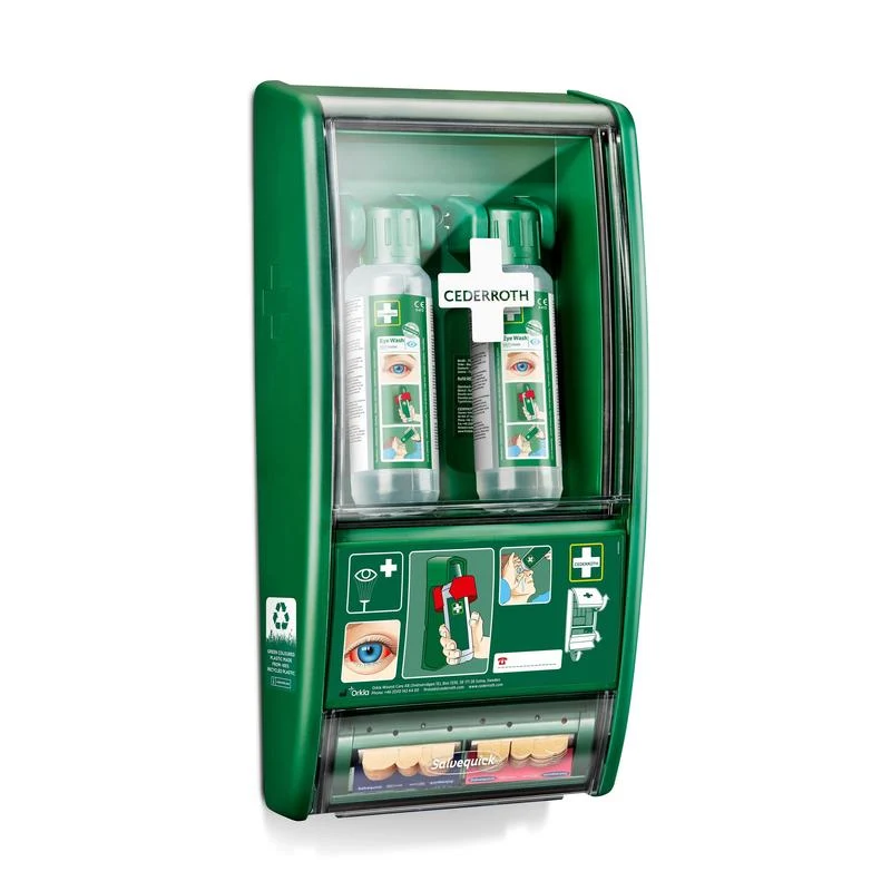 Cederroth augenspülstation, inkl. 2 x 500 ml flaschen à 725200 mit salvequick pflasterspender ref 490700 | Packung (1 Stück)