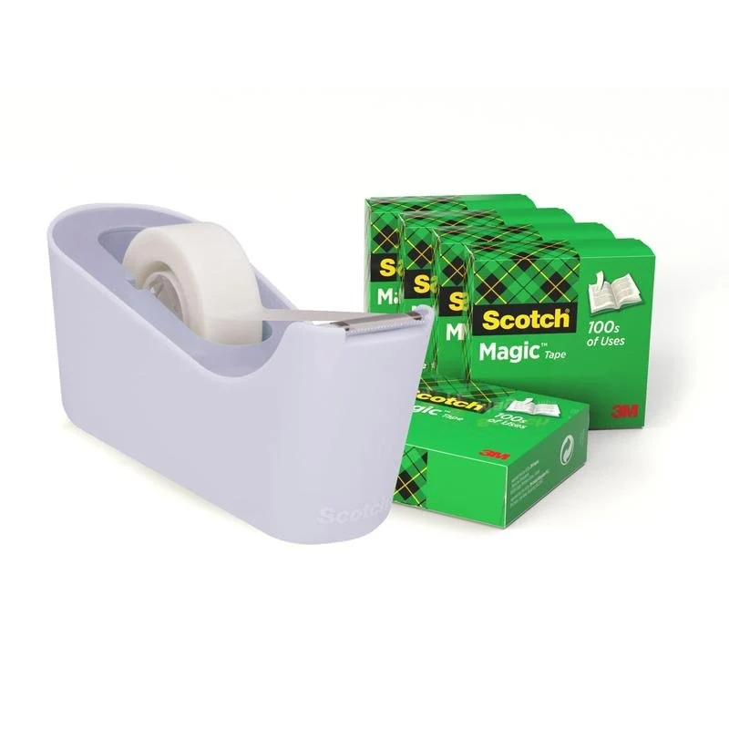 Scotch™ Klebeband-Abroller C18, Lila + Scotch® Magic™ Unsichtbares Klebeband, 19 mm x 33 m, 6 Rollen/Packung | Packung (1 Stück)