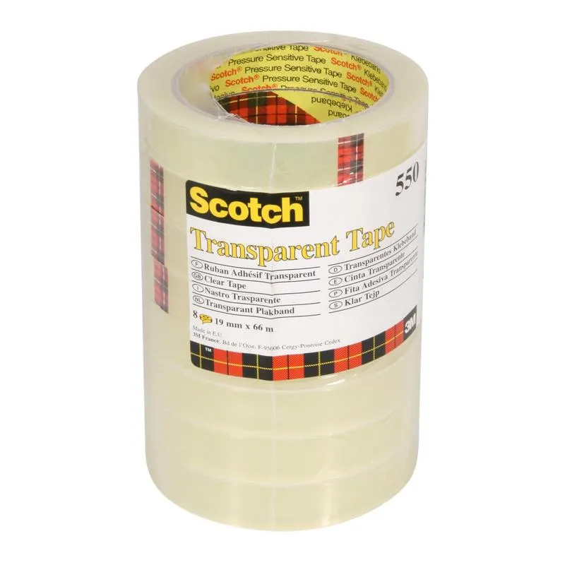 Scotch® Transparentes Klebeband 550, 19 mm x 66 m, 8 Rollen | Packung (8 Stück)