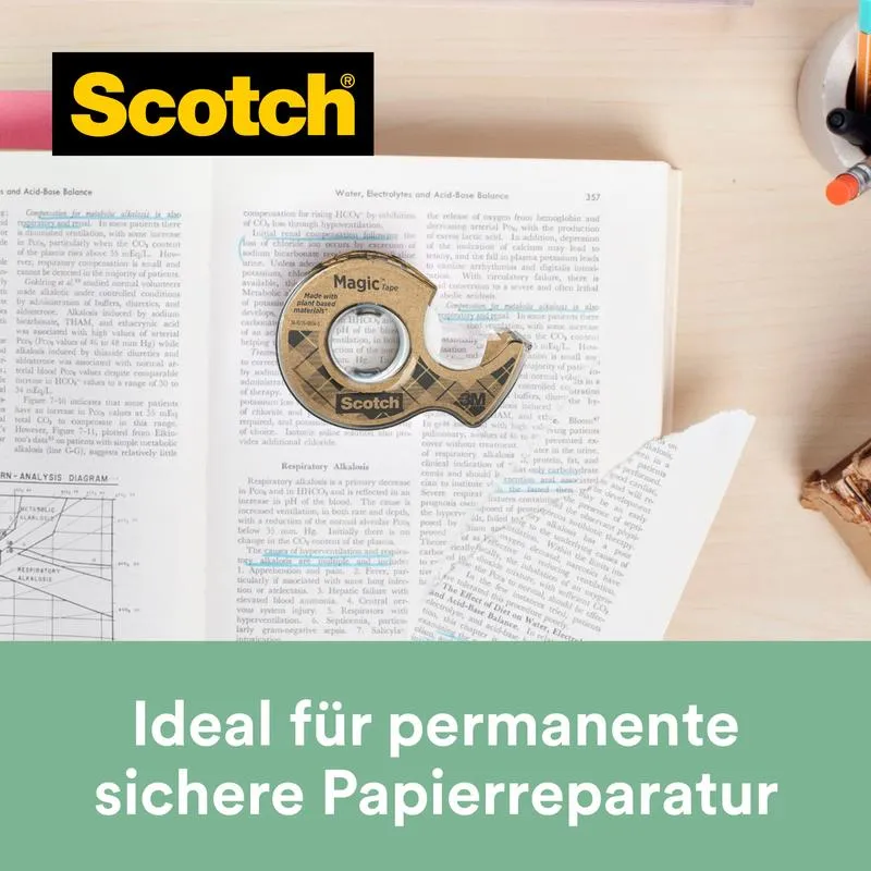 Scotch® Magic™ Klebeband, mit 66 % pflanzlichem Klebstoff hergestellt, 19 mm x 20 m, 1 Rolle + 1 Abroller aus Recyclingmaterial/Packung | Packung (1 Rolle)