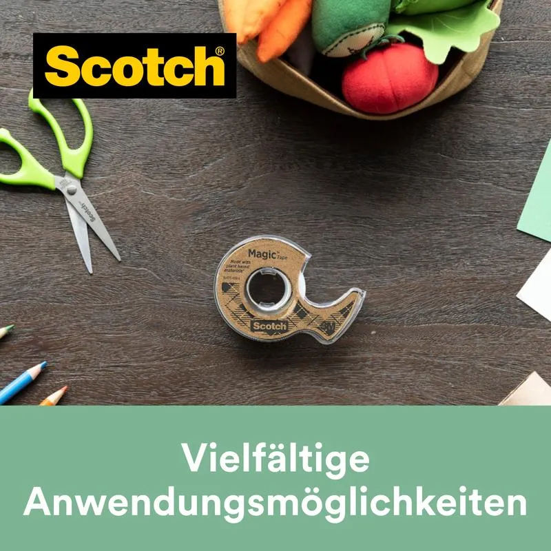 Scotch® Magic™ Klebeband, mit 66 % pflanzlichem Klebstoff hergestellt, 19 mm x 20 m, 1 Rolle + 1 Abroller aus Recyclingmaterial/Packung | Packung (1 Rolle)