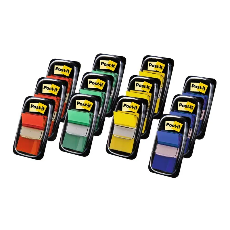 Post-it® Index Haftstreifen, Standard, Verschiedene Farben, 25.4 mm x 43.2 mm, Promotion, 50 Haftstreifen/Spender, 10 Spender + 2 Gratis/Packung | Packung (1 Set)