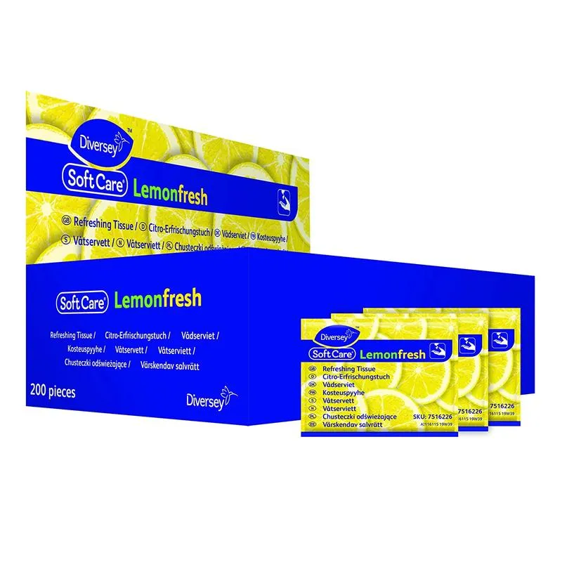 Soft Care Lemon Fresh – Erfischungstuch, einzeln verpackte Reinigungstücher für die Hände | Packung (200 Tücher)