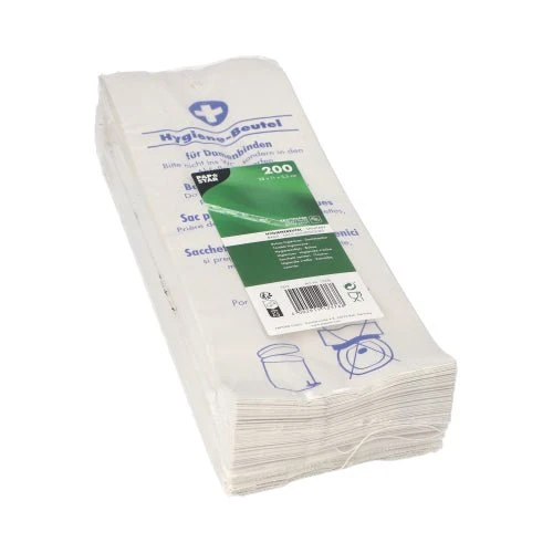 PAPSTAR Hygienebeutel 28x11x5,5 cm, weiß, bedruckt | Schrumpffolie (200 Stück)