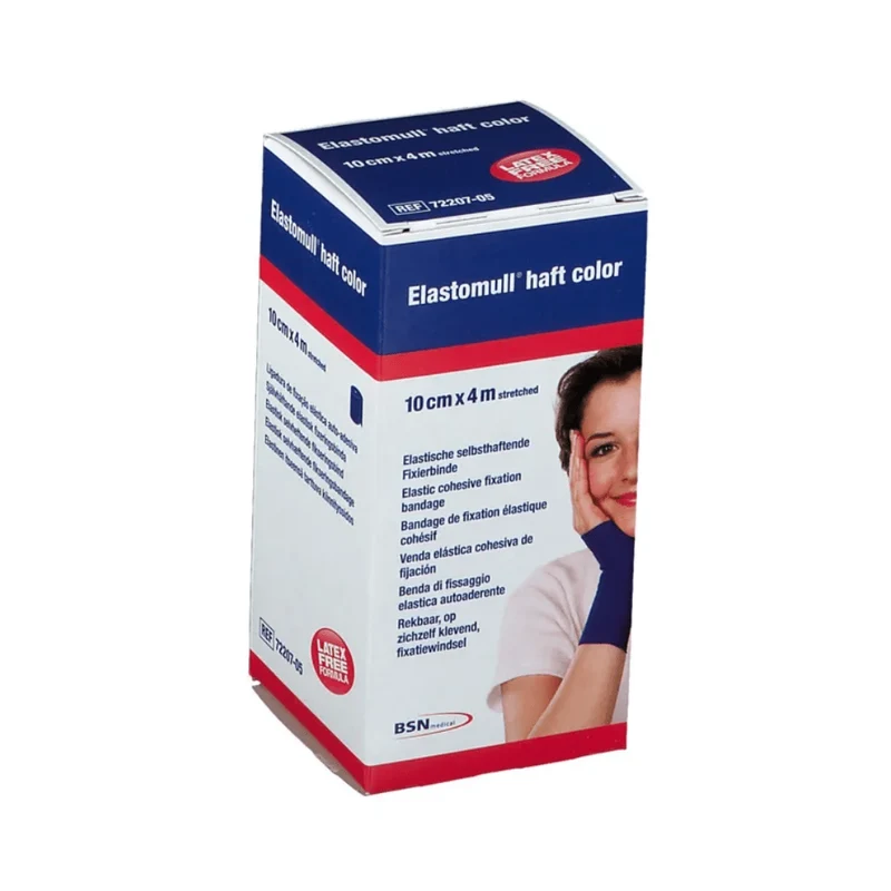 Elastomull haft color, kohäsive elastische Fixierbinde, 4m gedehnt, 10 cm, blau
