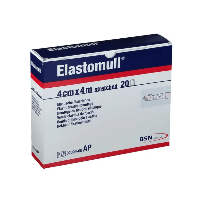 Elastomull, elastische Fixierbinde, 4m gedehnt, 4 cm, weiß, Packung 20 Binden