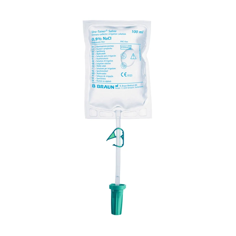 B.Braun Uro-Tainer® NaCl Gebrauchsfertige urologische Spüllösung mit Katheteranschluss | Karton (10 Packungen)