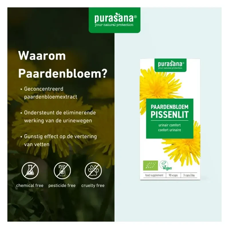 Purasana Paardenbloem extract 250 mg bio 90 vcaps