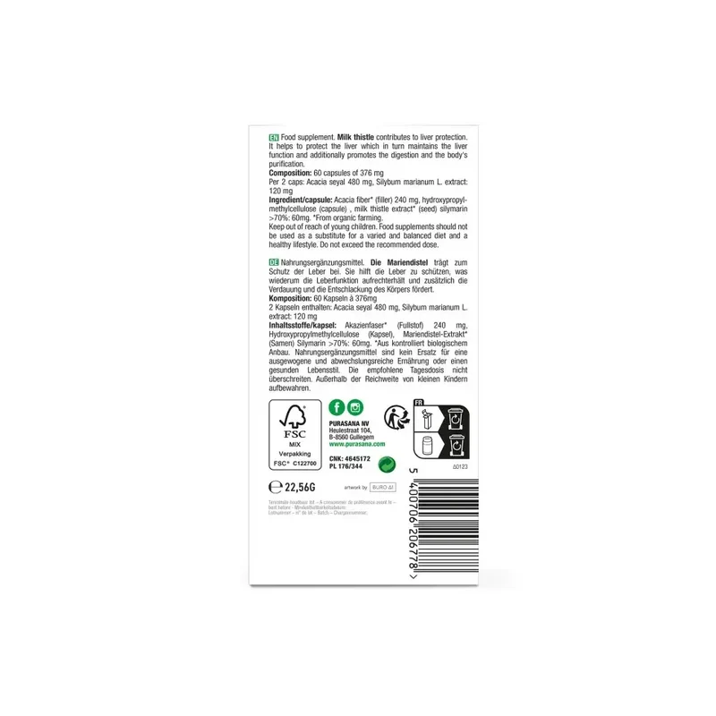 Purasana Mariadistel extract 60 mg 60 vcaps